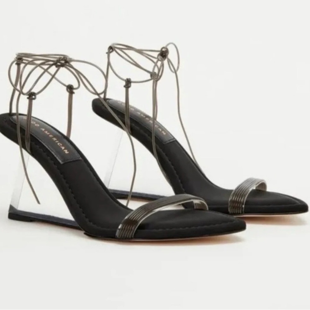 Good American Black Slingback Heels - Brand New